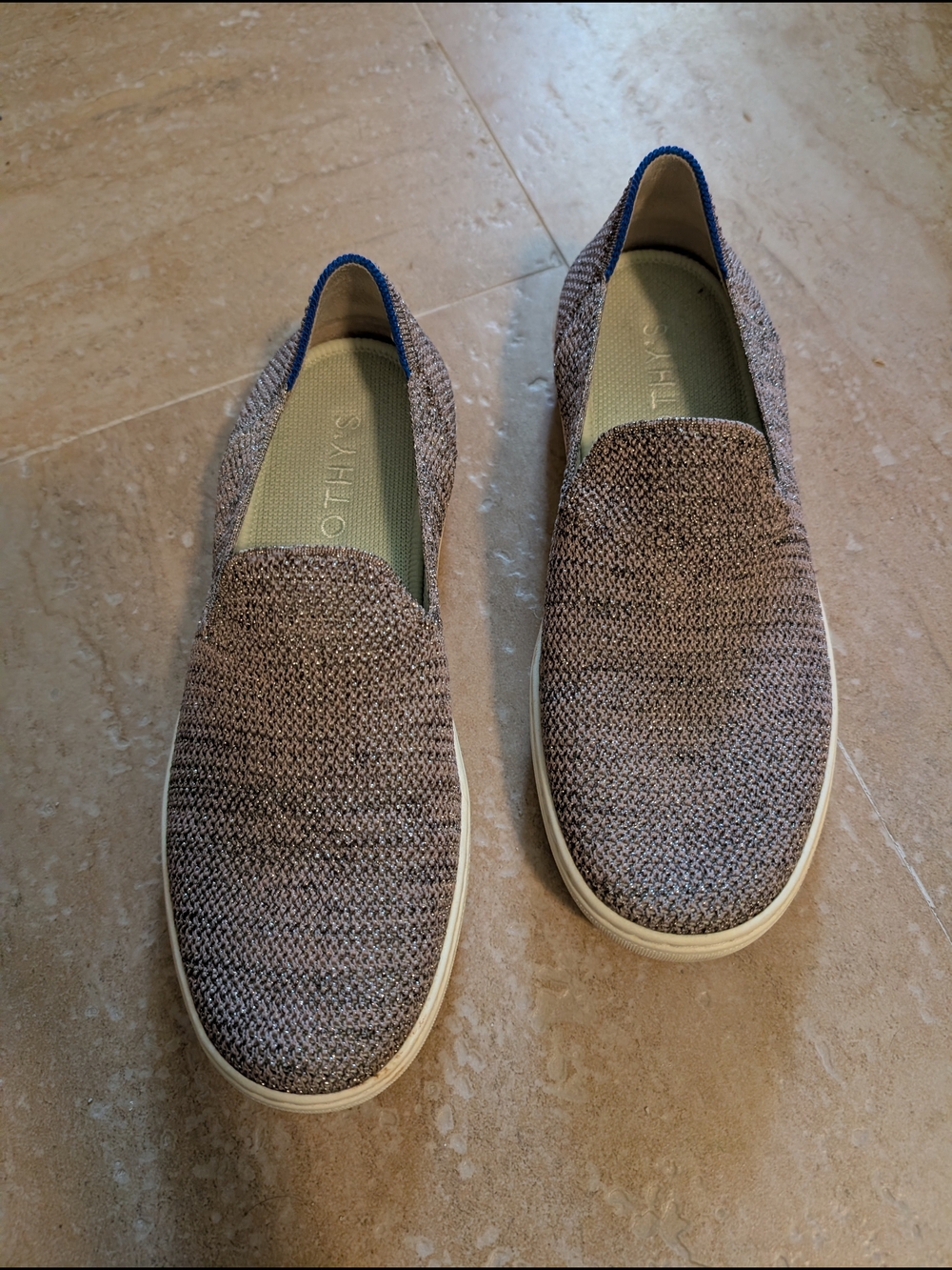 Rothy's Women's Slip-On Sneakers in Heathered Gray with Blue Trim